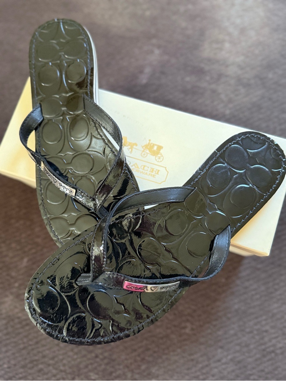 Coach Black Patent Poppy Thong Sandals - Picture 2 of 5